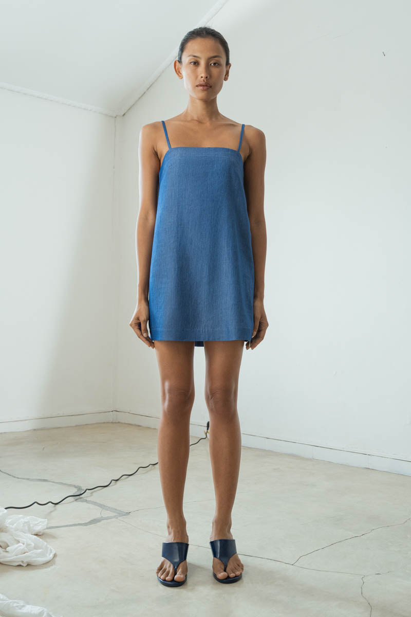 Studio K Zip Mini Dress in blue, sizes XS, S, M, L, XL – sustainable, stylish, and comfortable yoga and lounge wear