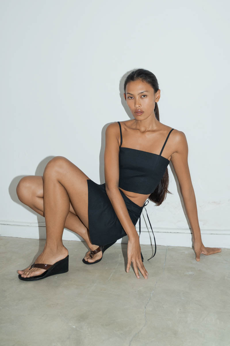 Studio K Wrap Mini Skirt – sustainable, stylish, and comfortable yoga and lounge wear.