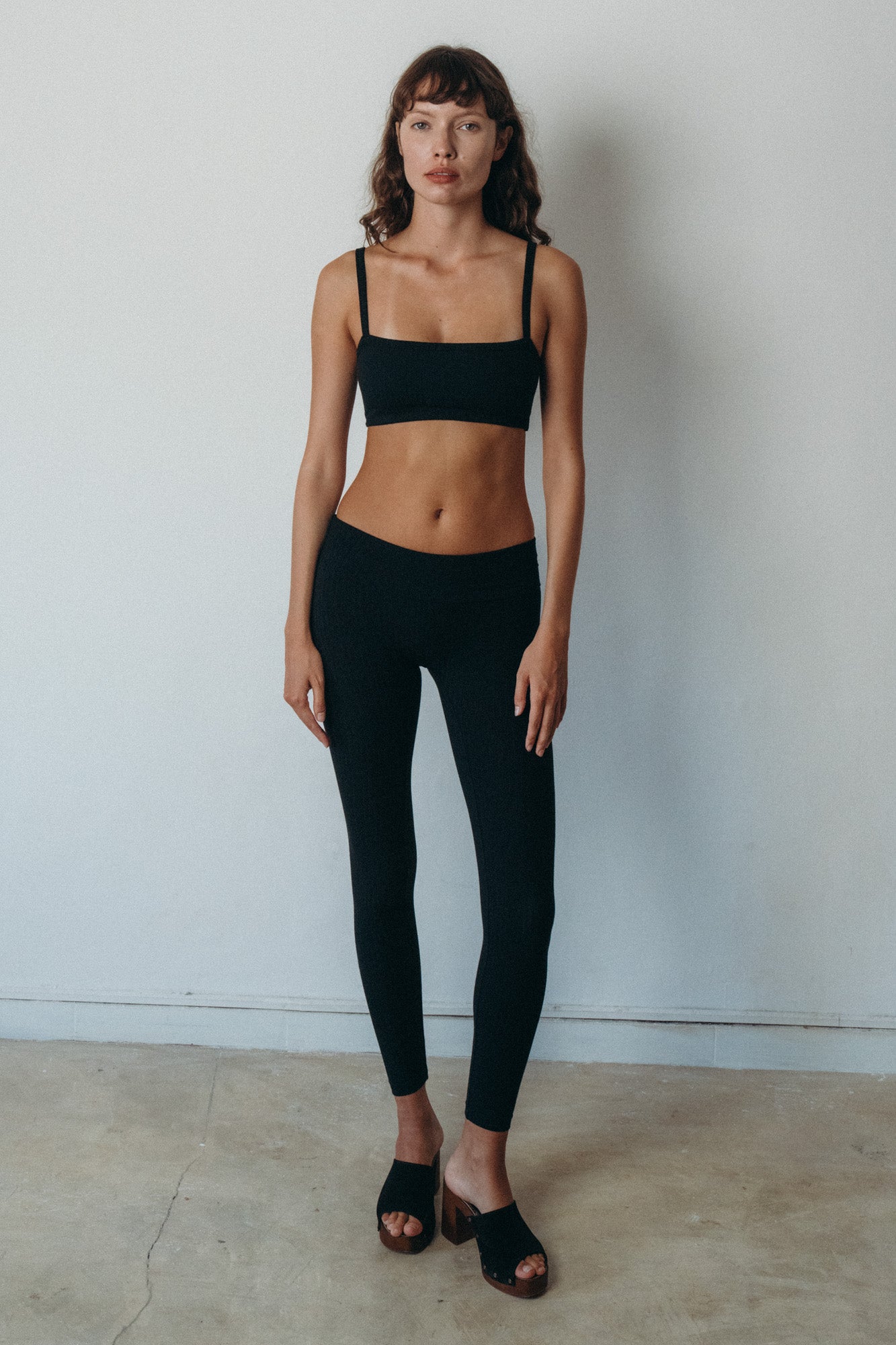 Studio K Rib Bralette and Leggings Set in Black – sustainable, soft, and comfortable yoga and lounge wear, available in multiple sizes.