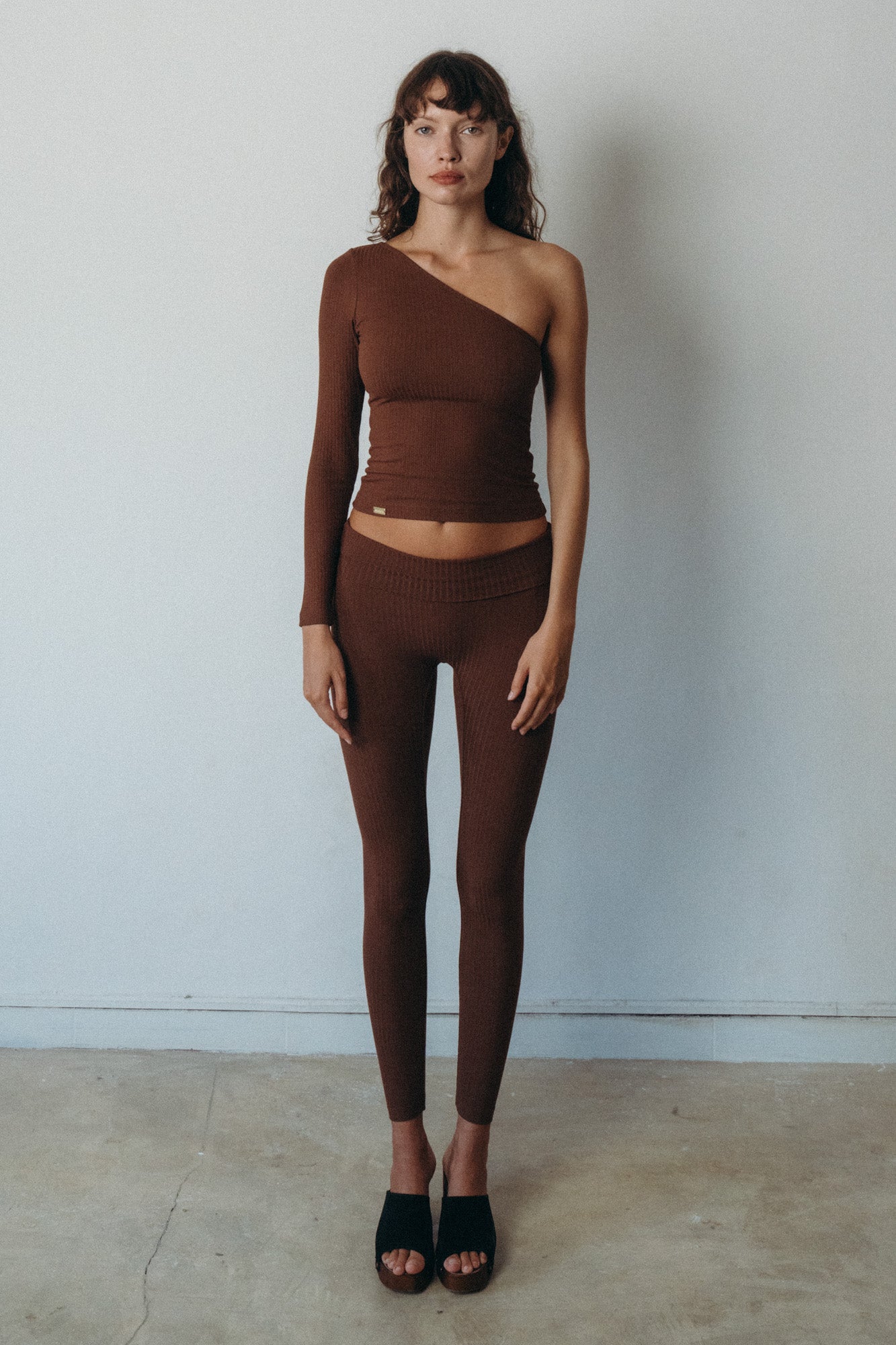 Studio K Rib One Shoulder Top – sustainable, stylish, and comfortable yoga and lounge wear, available in multiple sizes.