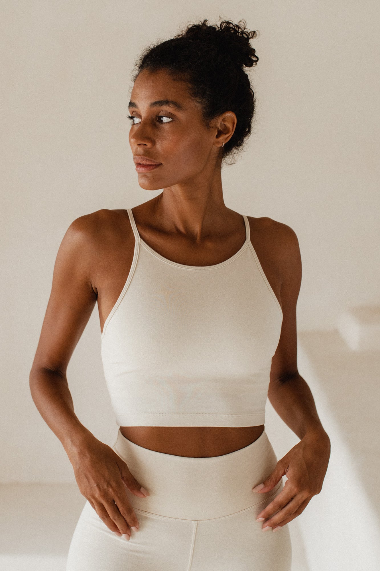 Studio K Ester Bamboo Built-in Bra Crop Top – eco-friendly, soft, and comfortable yoga and lounge wear, available in multiple sizes.