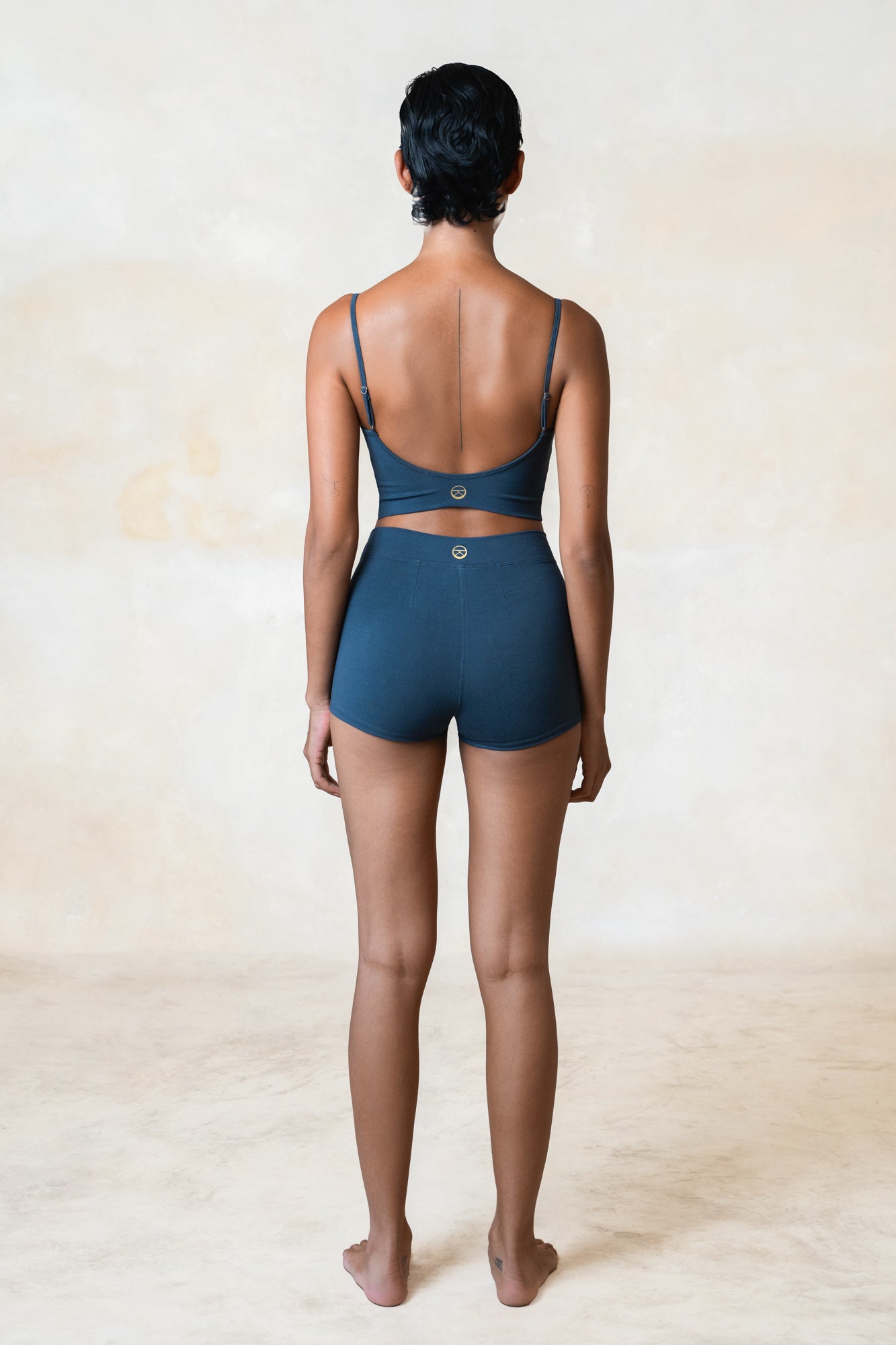 Studio K Edda Bamboo Booty Shorts in Ocean – eco-friendly, soft, and comfortable yoga and lounge wear, available in multiple sizes.