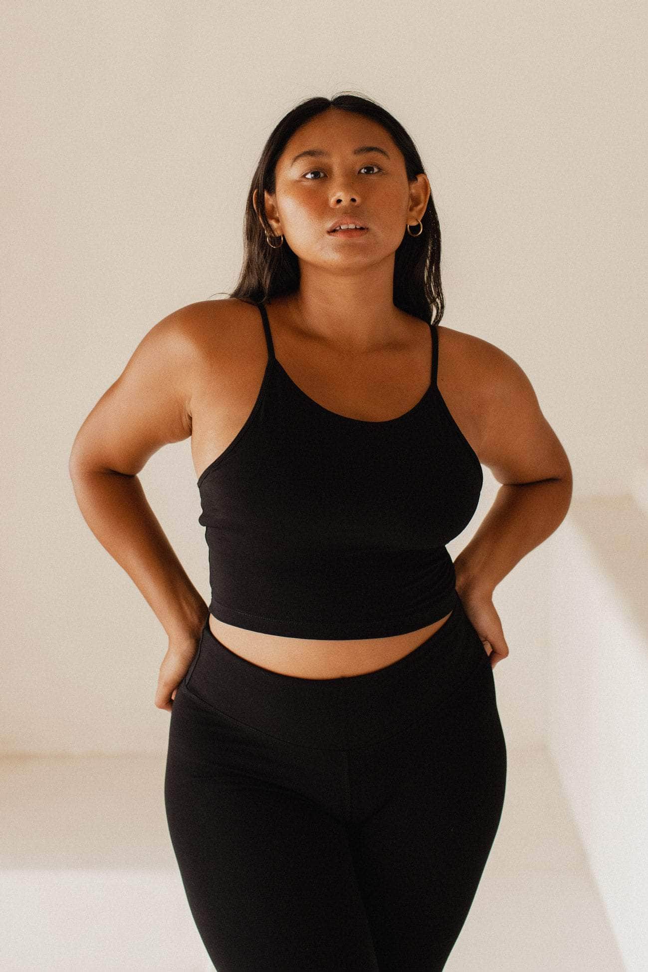 Studio K Ester Bamboo Built-In Bra Crop Top – eco-friendly, soft, and comfortable yoga and lounge wear, available in multiple sizes.