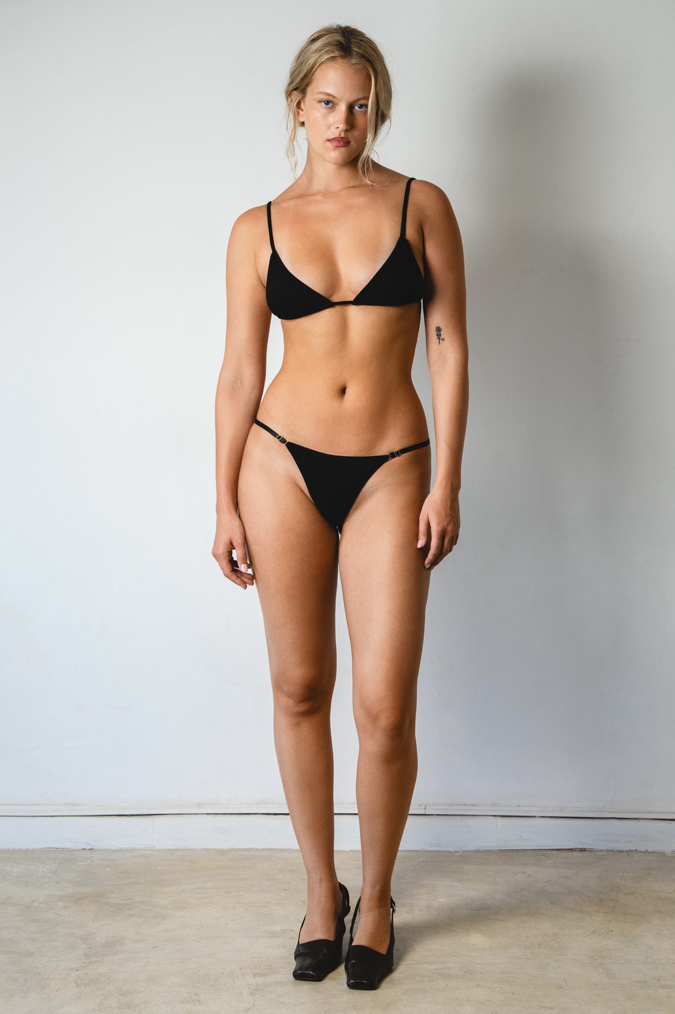 Studio K Rib Triangle G-String in Black – sustainable, soft, and comfortable yoga and lounge wear underwear, available in multiple sizes.