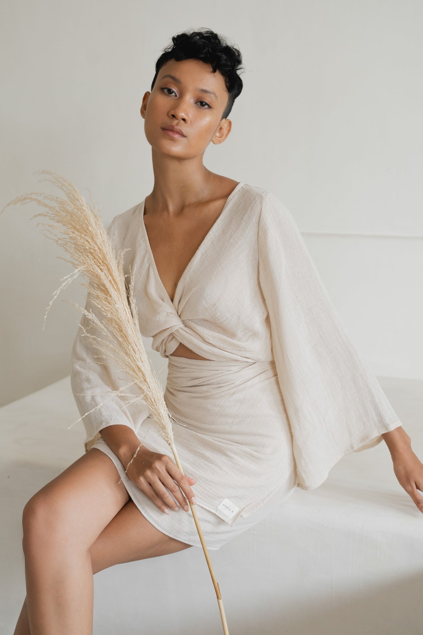 Ramie top with lace inserts